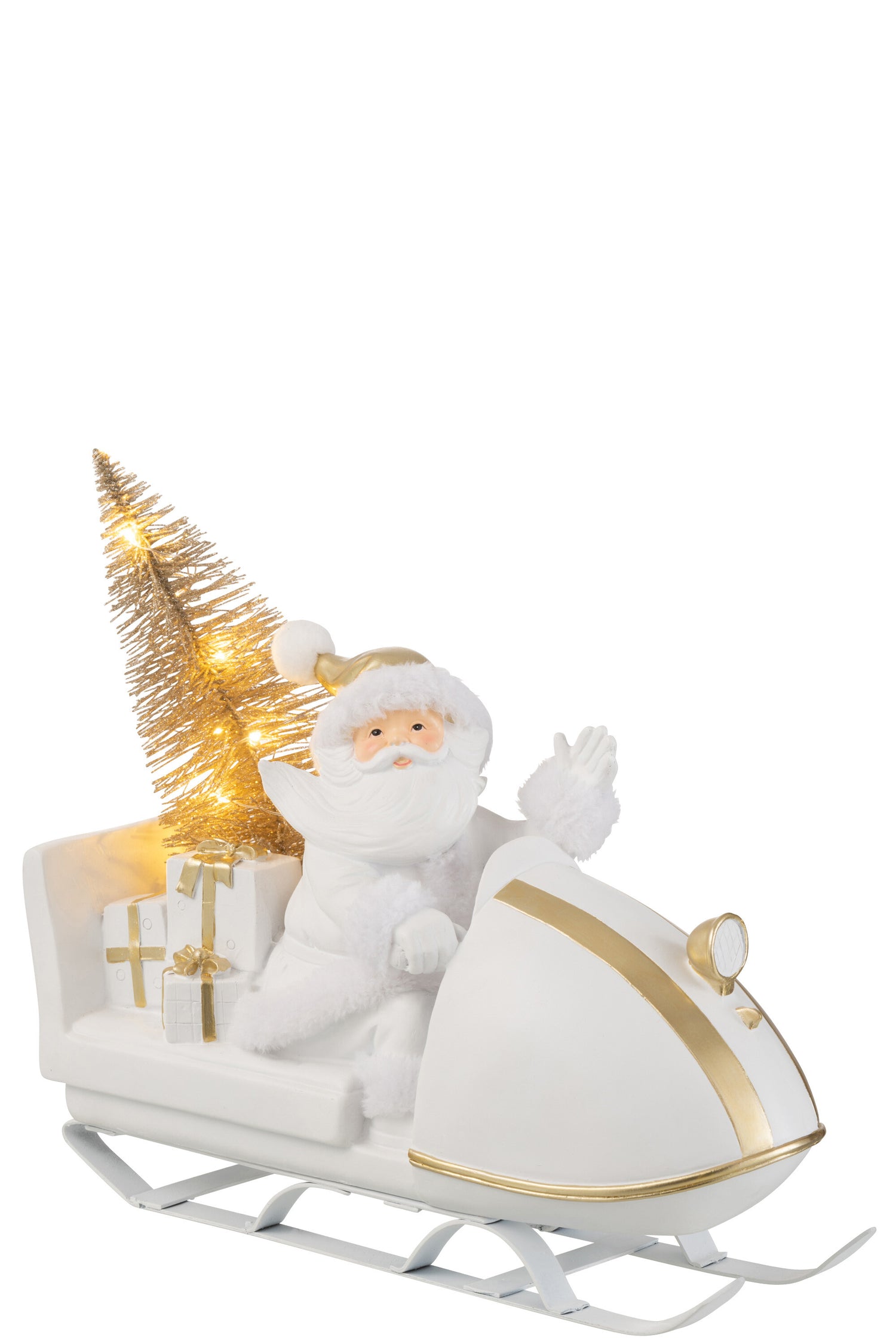 J-Line Kerstman Met Slee Poly Wit/Goud