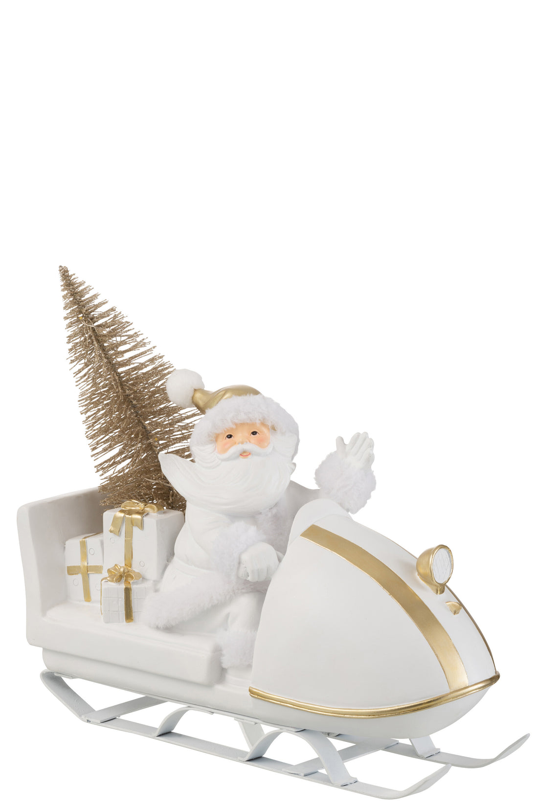 J-Line Kerstman Met Slee Poly Wit/Goud
