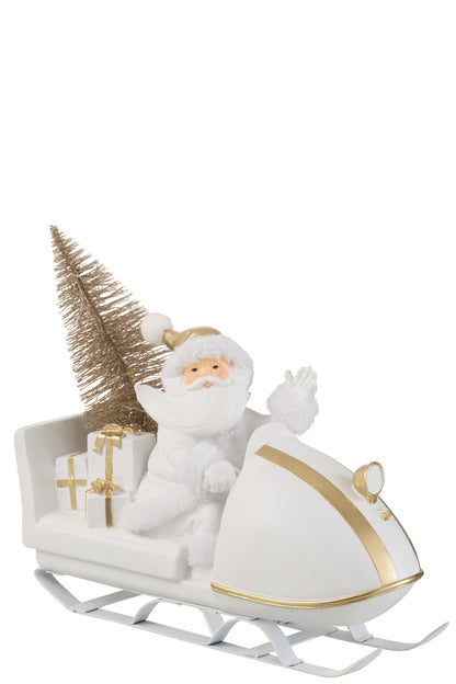 J-Line Kerstman Met Slee Poly Wit/Goud