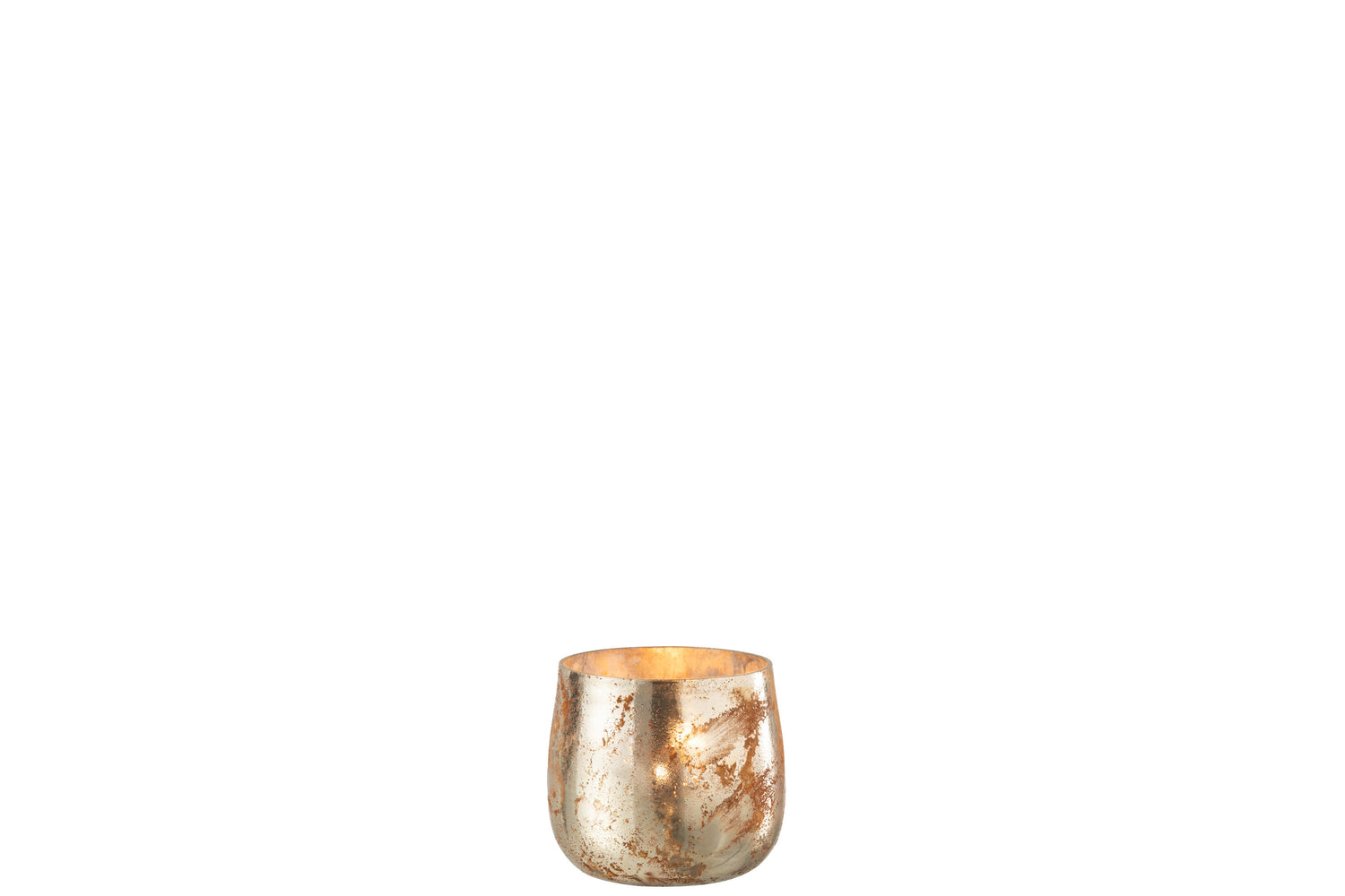 J-Line Theelicht Houder Glas Bruin/Goud Small