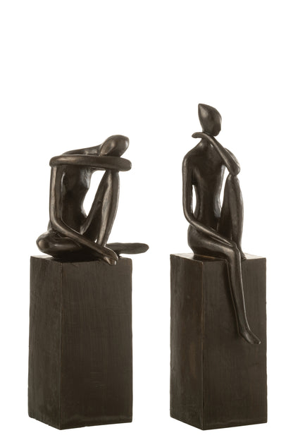 Figuur op voet poly donkerbruin assortiment van 2