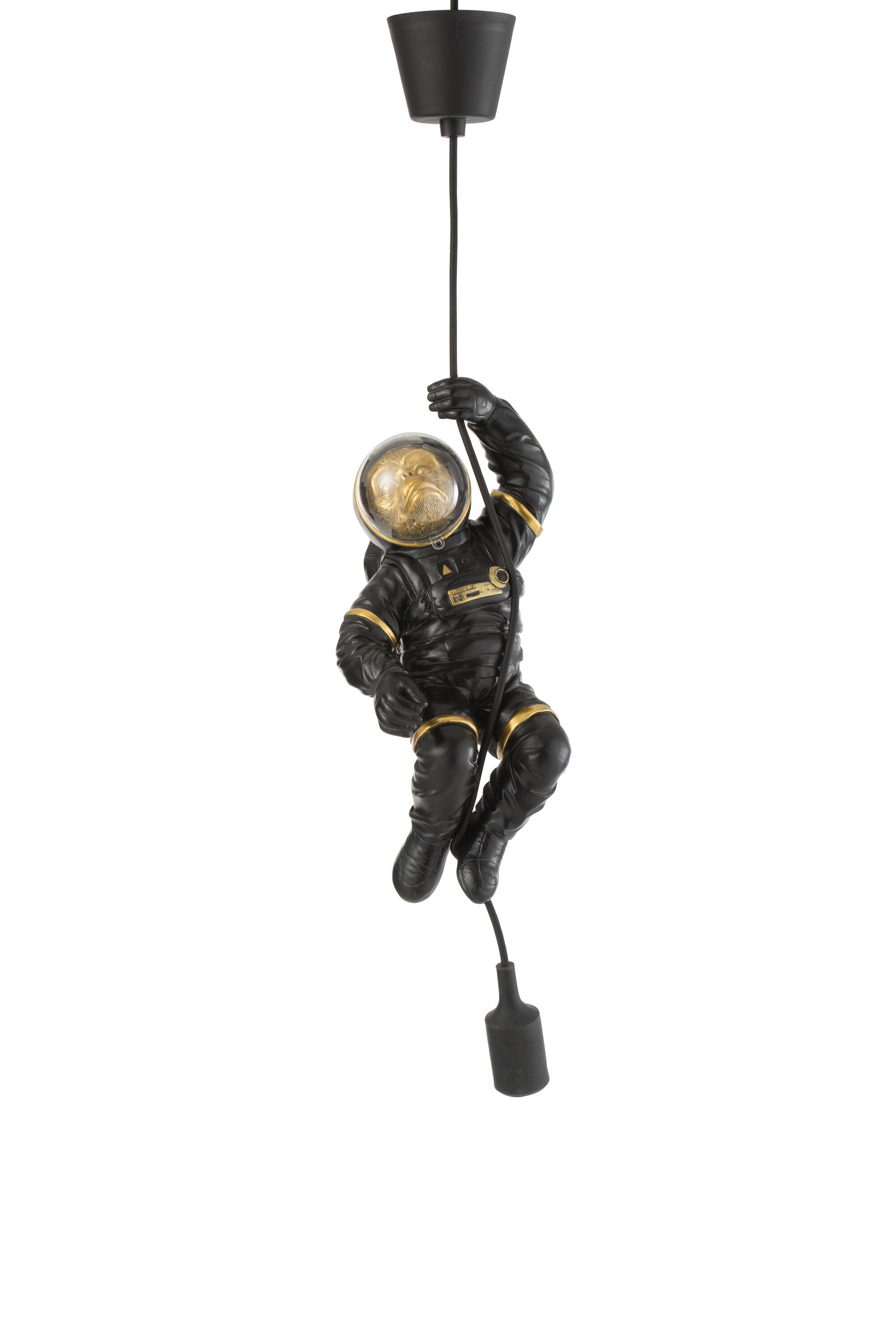 J-Line Belvivere klimmende aap astronout hanglamp - polyester - zwart/ goud