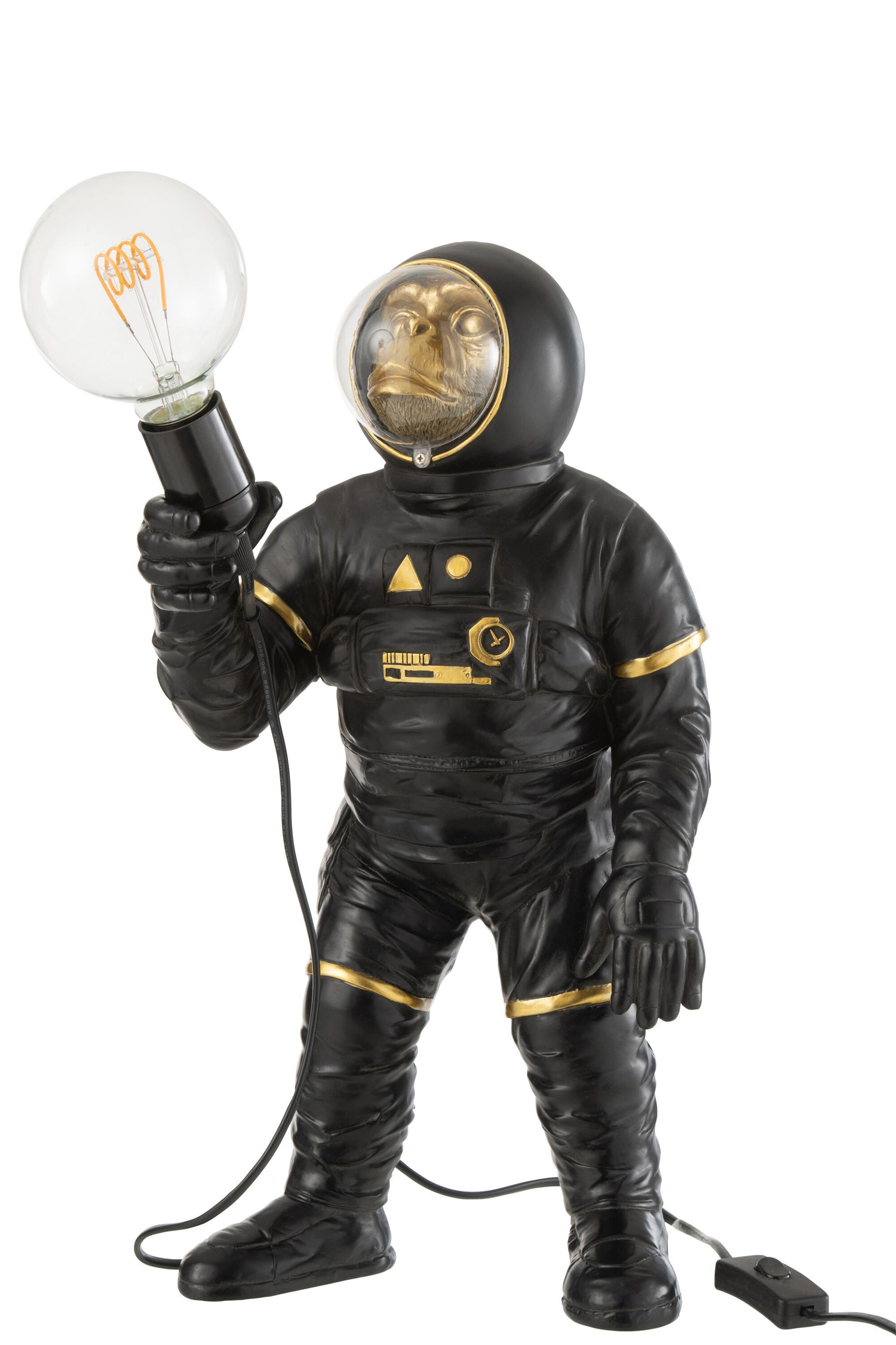 J-Line Belvivere staande aap astronaut hanglamp - polyester - zwart/ goud