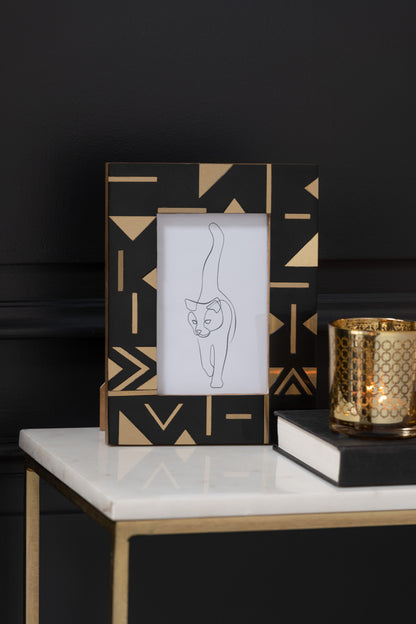 J-Line Foto Kader Geometrisch 10X15 Hout/Resine Zwart/Goud S 17X22cm