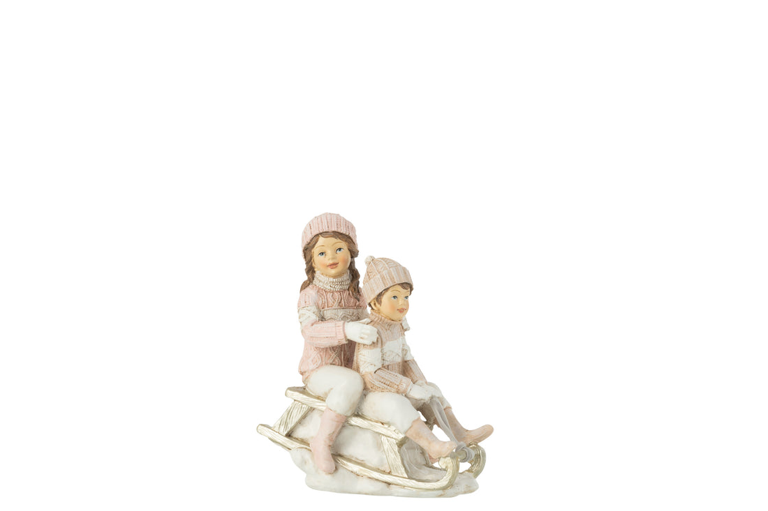J-Line Meisje En Jongen Op Slee Wit/Roze
