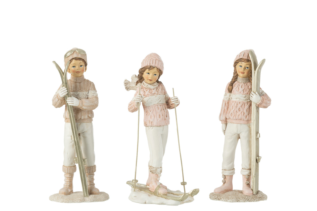 Meisjes en jongens skiën wit/roze assortiment van 3