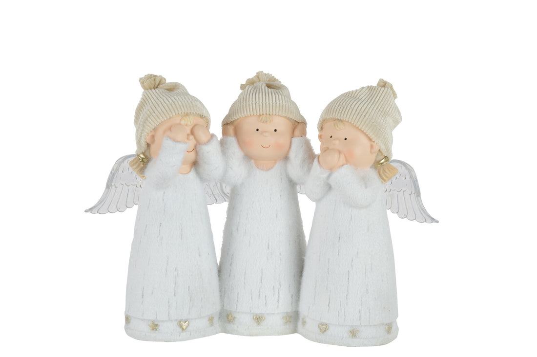 J-Line Engel Led Horen/Zien/Zwijgen Wit