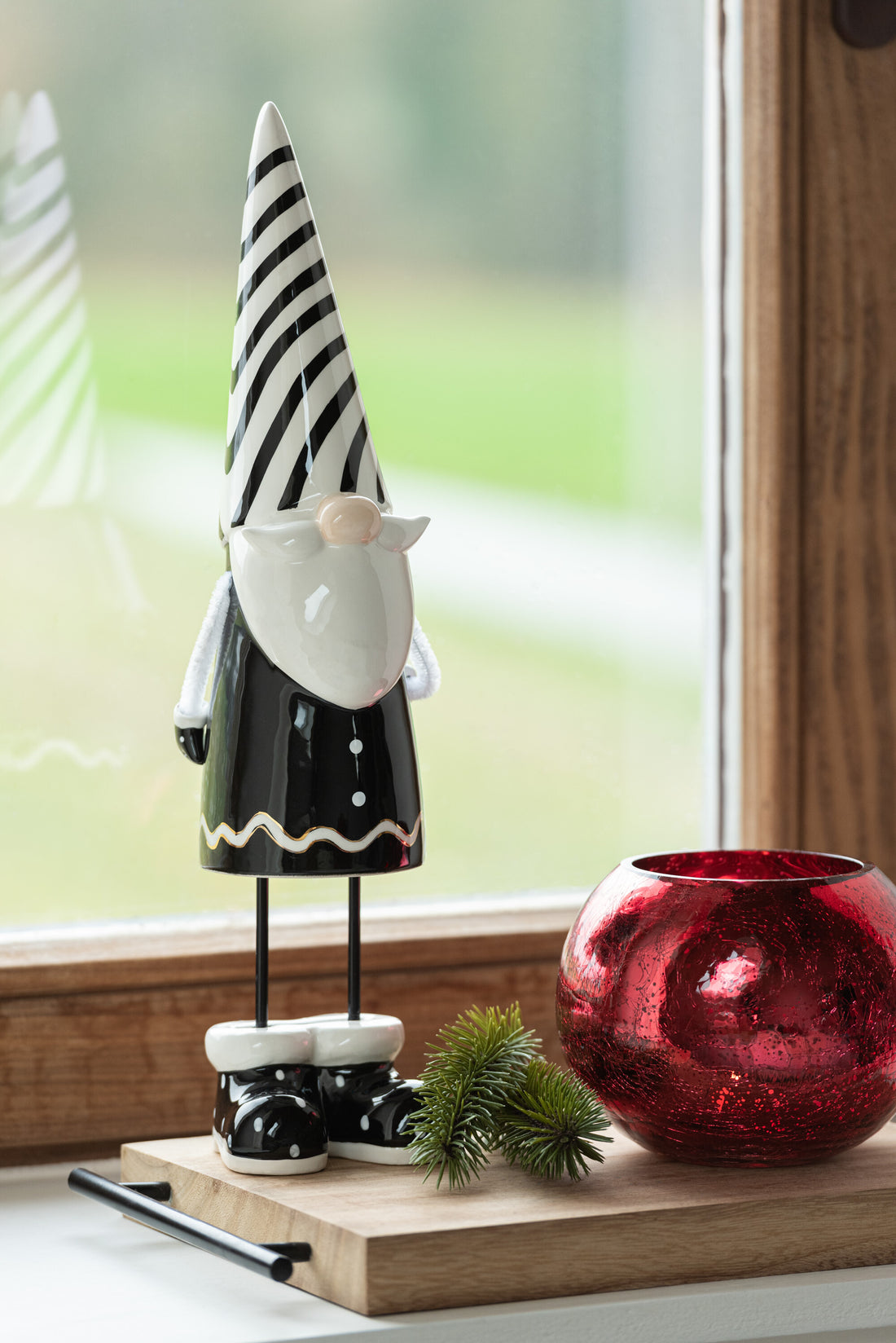 J-Line Kerstfiguren - keramiek - zwart/wit - large