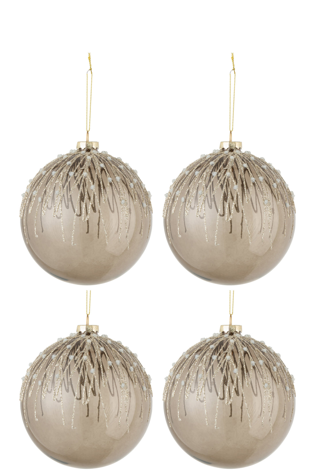 J-Line Box Of 4 Christmas Baubles Pearls Glitter Glass Grey Large