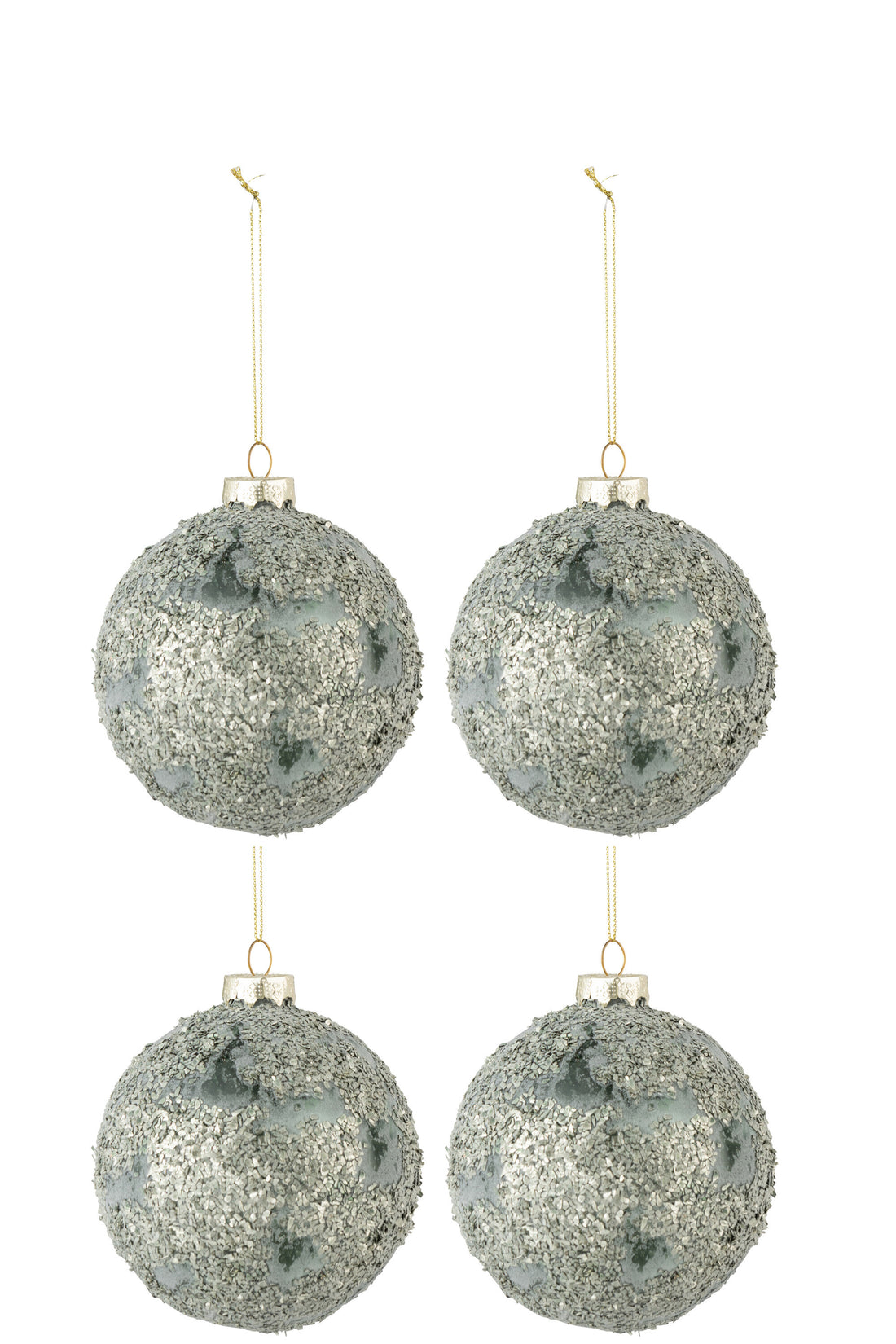 J-Line Doos met 4 kerstballen fijne stenen glas grijs/groen medium