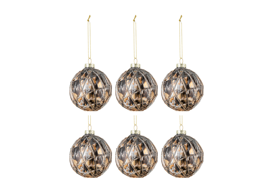 J-Line Doos met 6 kerstballen Touwen Glas Zwart/Brons/Grijs Klein