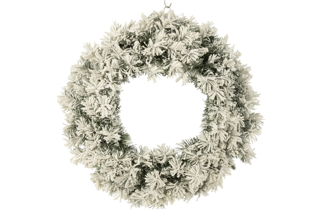 J-Line Christmas Wreath+Led Warm White Plastic Snowy Green Large