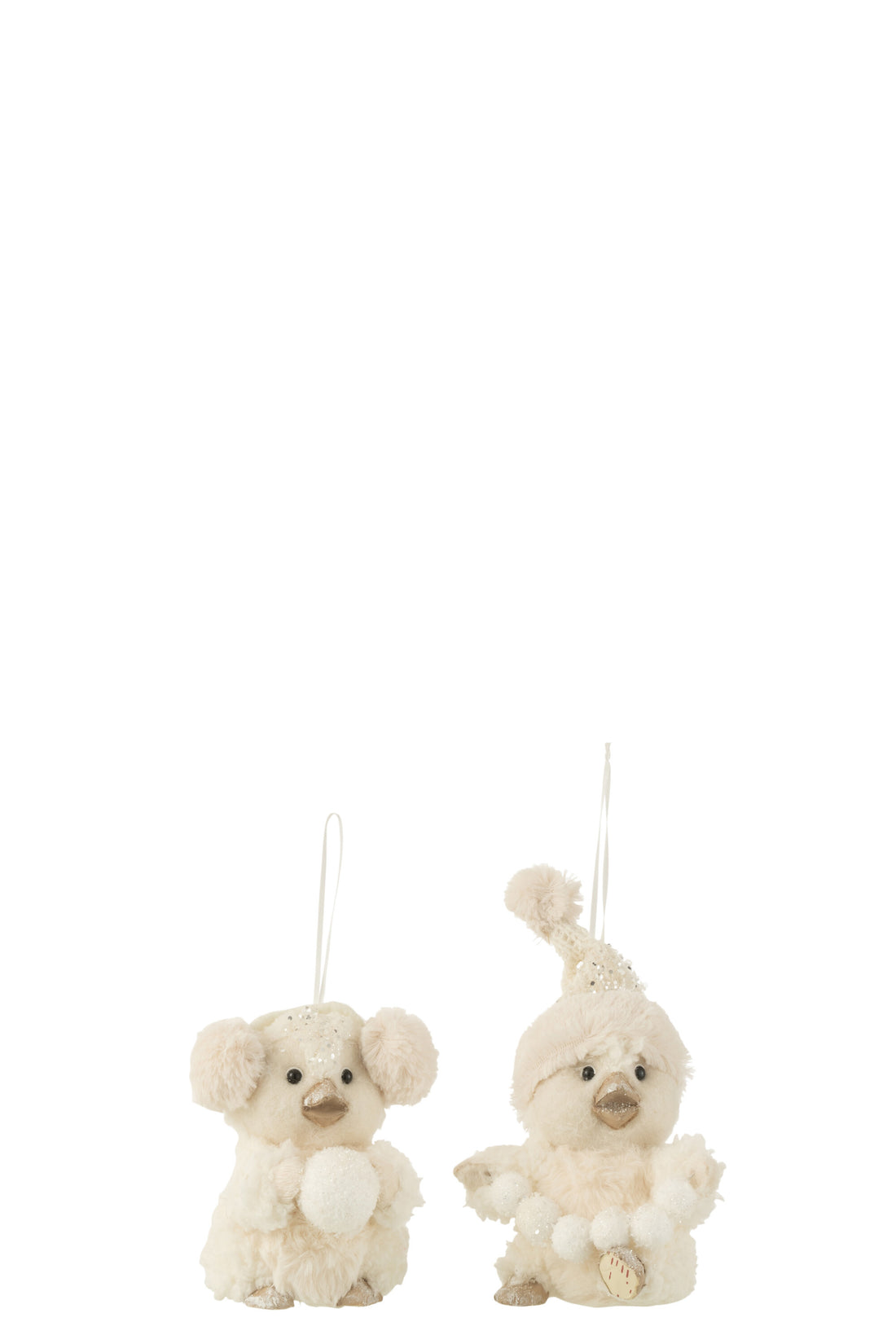 Pinguïn Sneeuwballen Hangende Deco Textiel Ecru Klein Assortiment Van 2