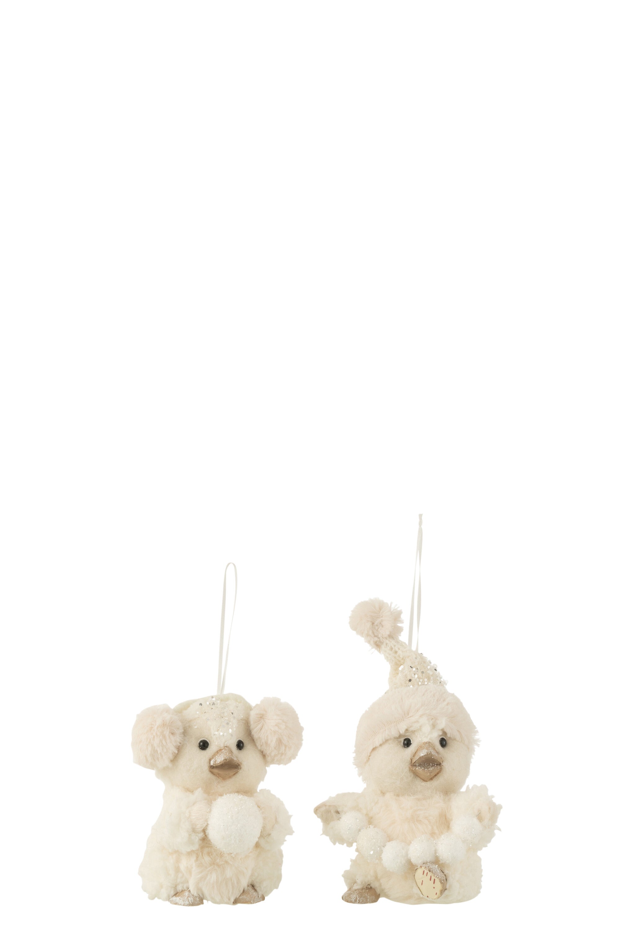 Pinguïn Sneeuwballen Hangende Deco Textiel Ecru Klein Assortiment Van 2