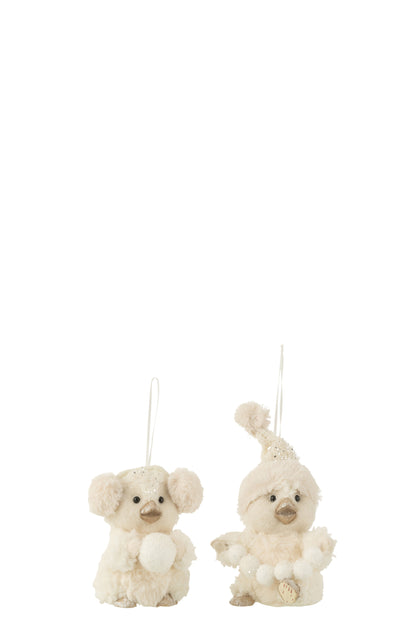 Pinguïn Sneeuwballen Hangende Deco Textiel Ecru Klein Assortiment Van 2