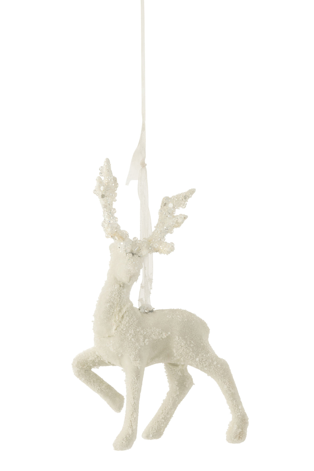 J-Line Kersthanger rendier - fluweel - wit/ glitter - 2x