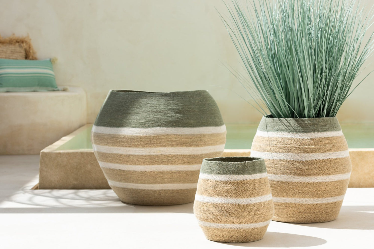 J-Line Grassen In Pot Metaal Plastiek Blauw/Groen Large
