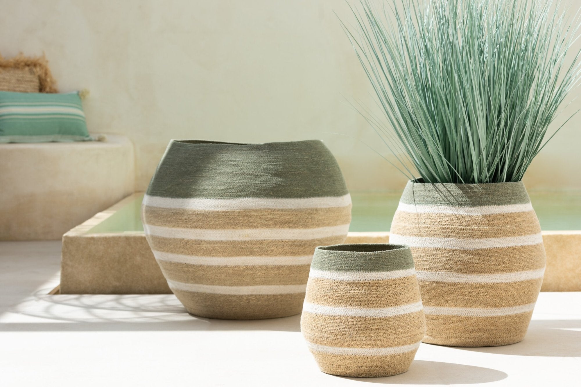 J-Line Grassen In Pot Metaal Plastiek Blauw/Groen Large