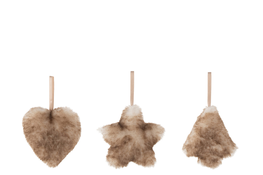Hanger Hart/Ster/Boom Pluche Bruin Was Assortiment Van 3