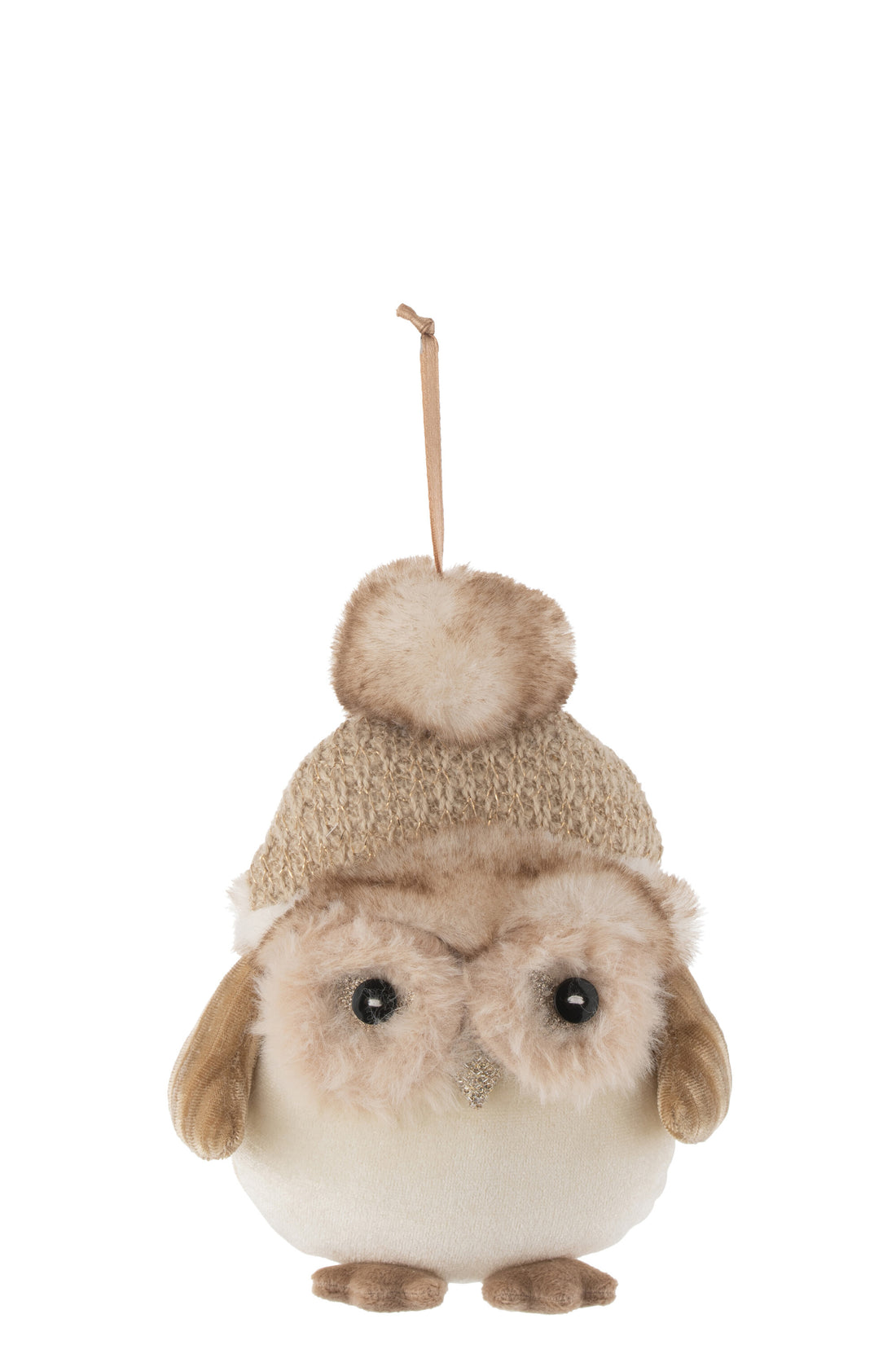 J-Line Kersthanger uiltje - textiel - beige/ bruin - 2x