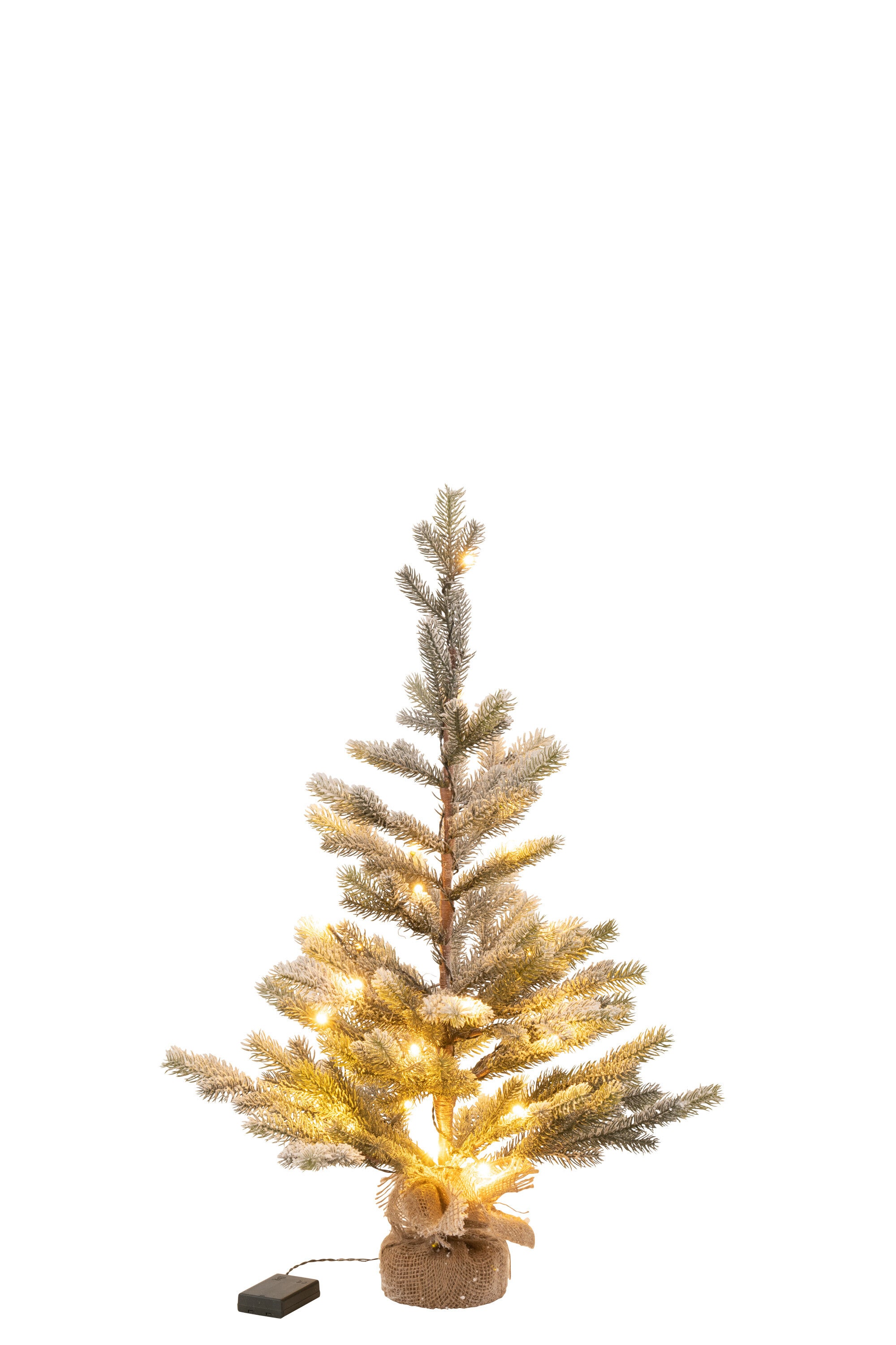 J-Line Christmas Tree Snowy+Led+Battery In Pot Jute Plastic Green Medium