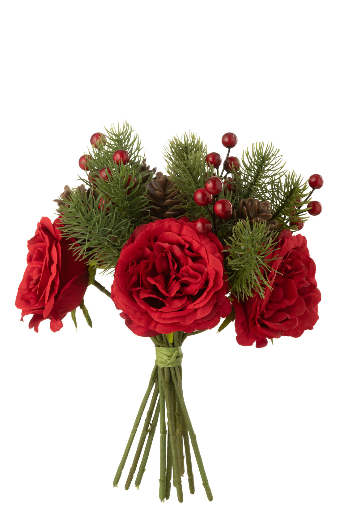 J-Line Kerstboeket rozen/ bessen - kunststof - rood/ groen