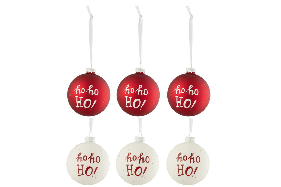 J-Line Kerstballen - glas - rood - 6x