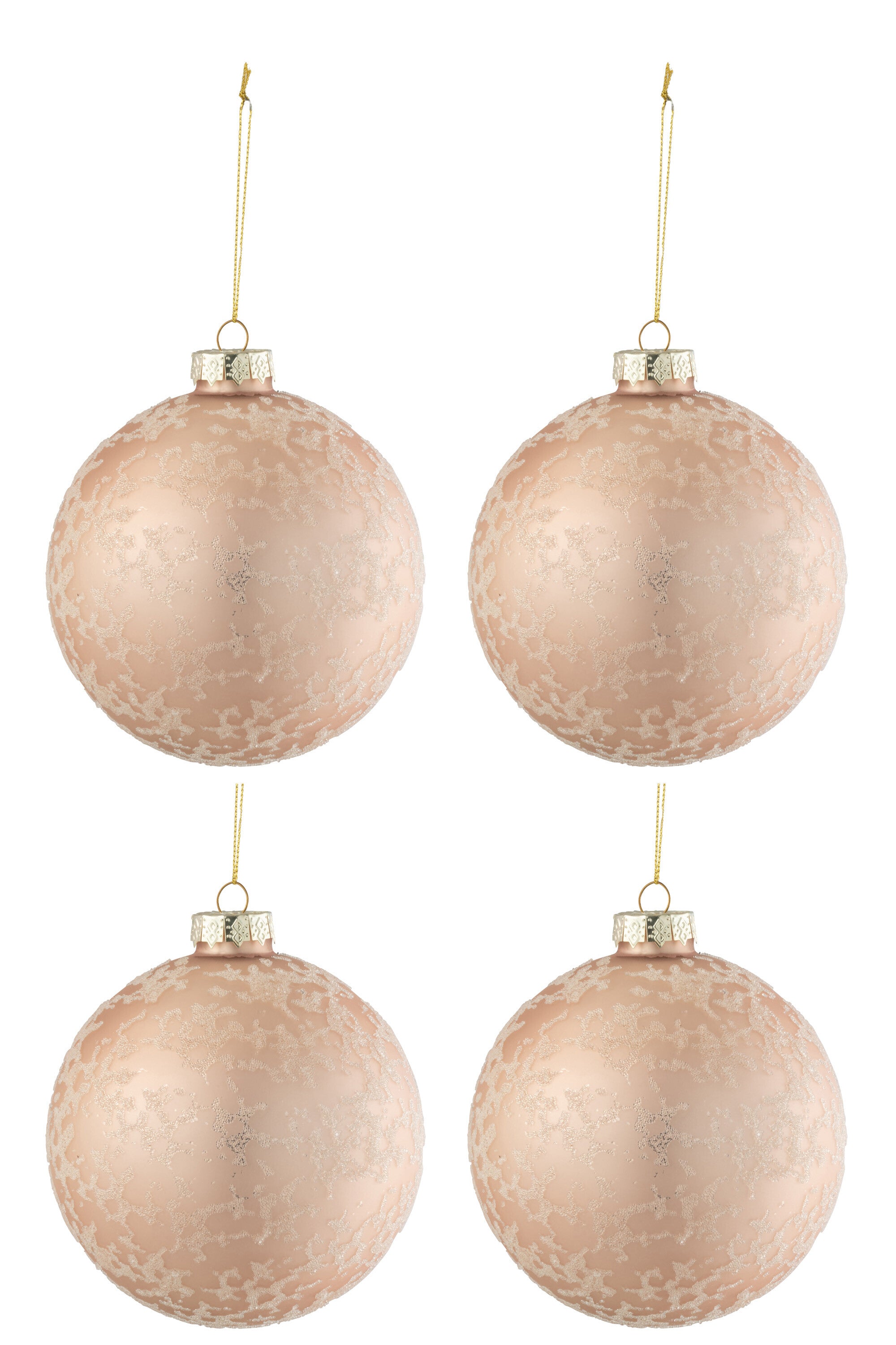 J-Line Box Of 4 Christmas Baubles Sugar Glass Matte Light Pink Large