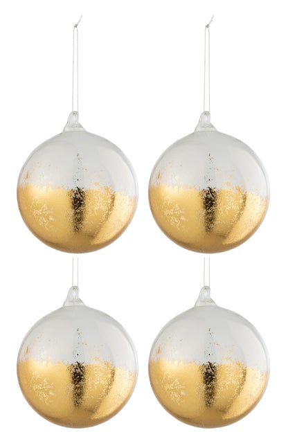 J-Line Box Of 4 Christmas Baubles Shiny Gold Glass Transparent Large