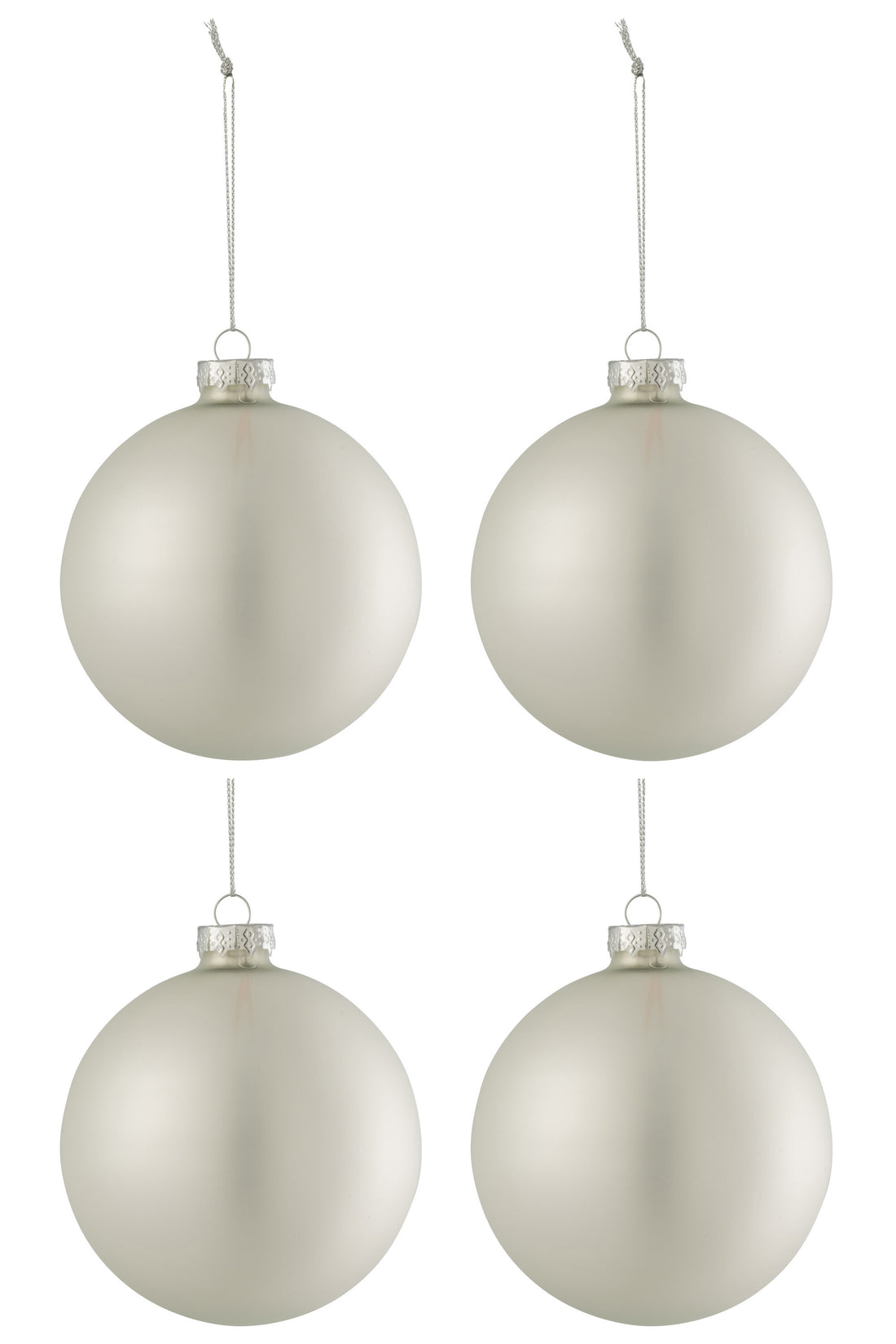 J-Line Box Of 4 Christmas Baubles Regular Glass Matte Silver Medium