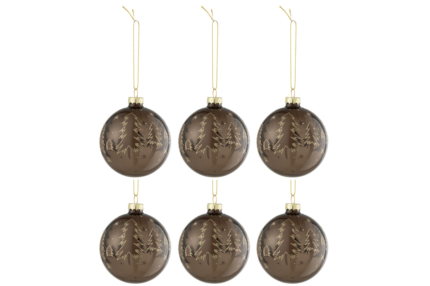 J-Line Doos met 6 kerstballen Kerstbomen Bruin Glas Bruin Klein