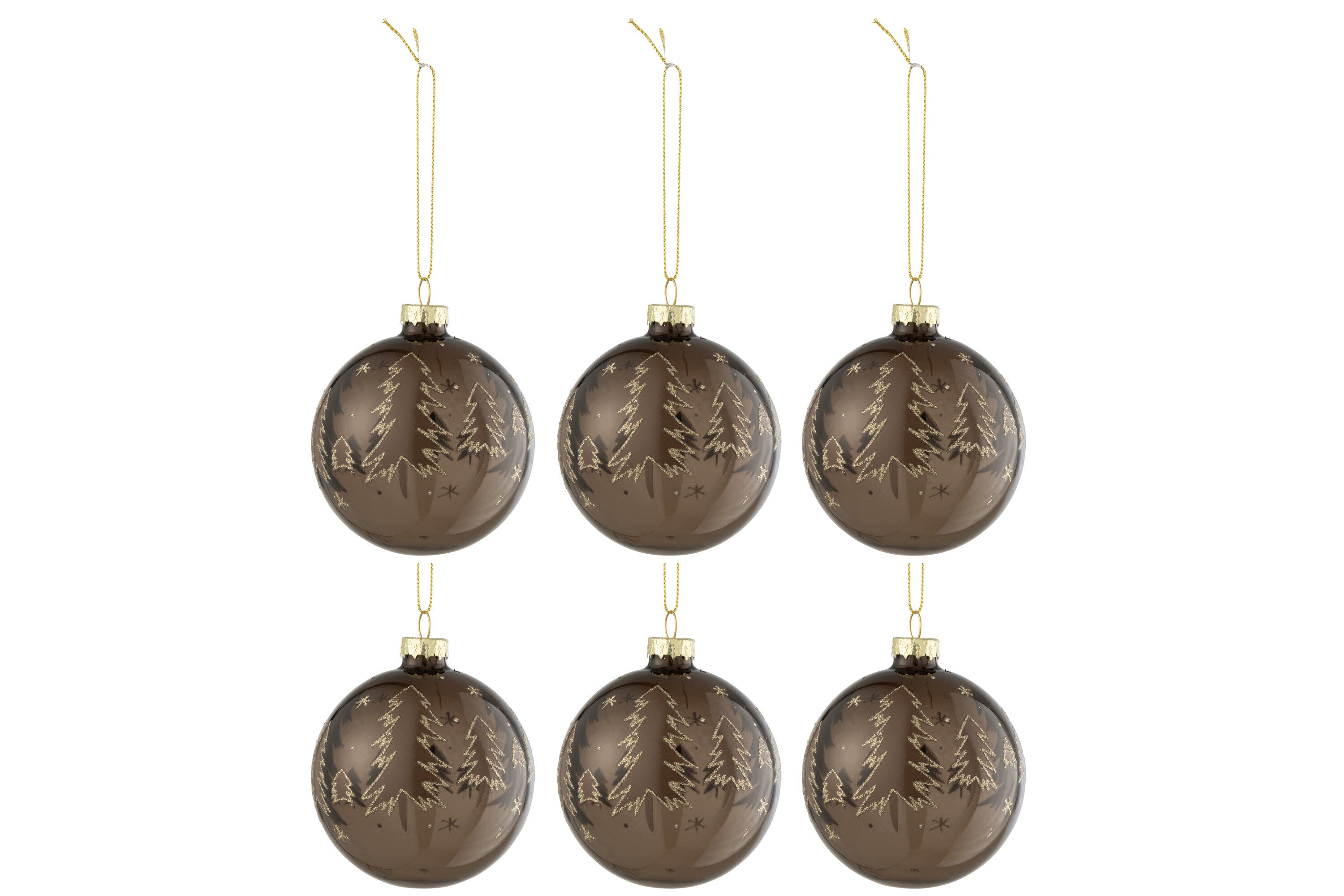 J-Line Doos met 6 kerstballen Kerstbomen Bruin Glas Bruin Klein