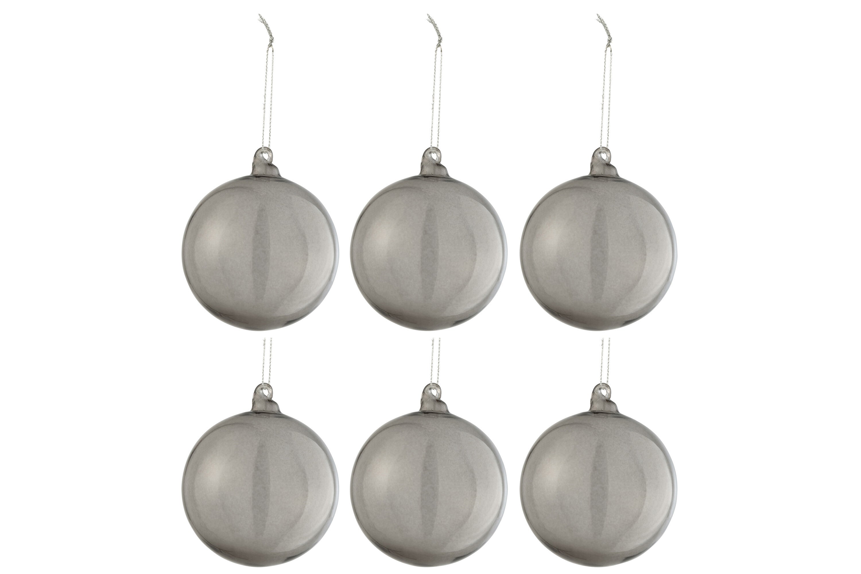 J-Line Box Of 6 Christmas Baubles Regular Transparent Grey Small