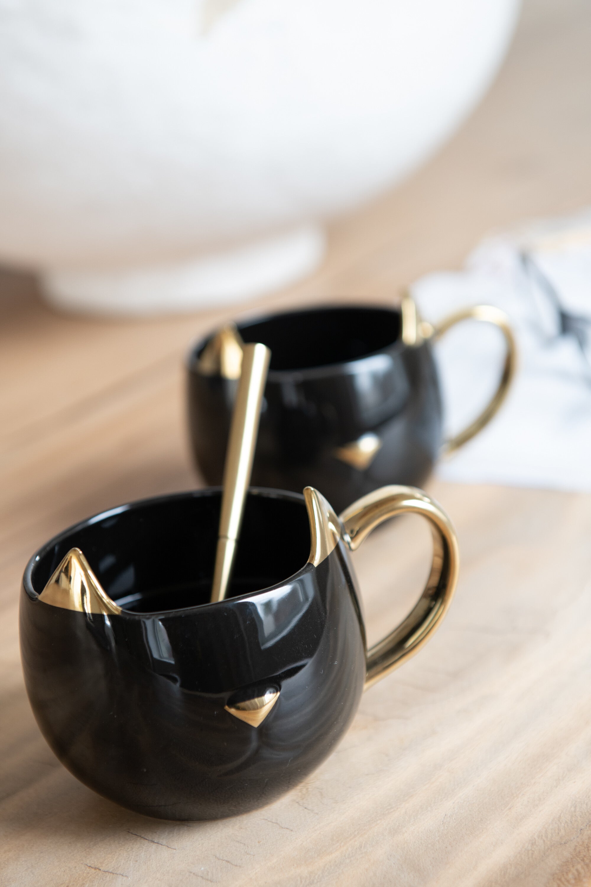 J-Line Doos Van 2 Tas Kat Porselein Zwart/Or