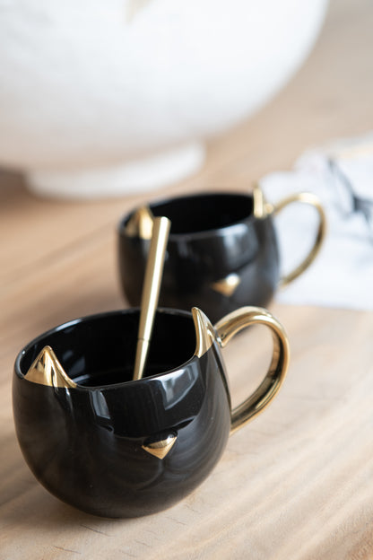 J-Line Doos Van 2 Tas Kat Porselein Zwart/Or