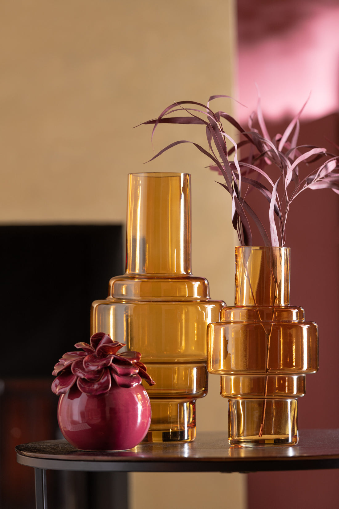 J-Line Bloem Decoratief Keramiek Roze - 15.00 cm hoog