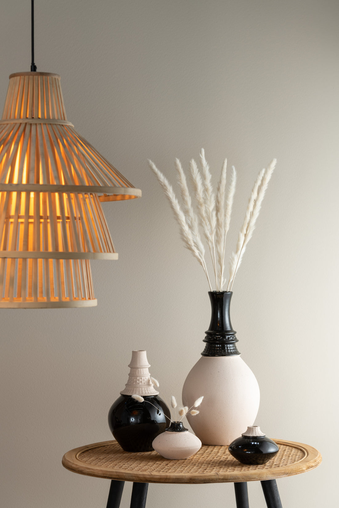 Vaas Klein Rond Keramiek Zwart/Beige Assortiment Van 2