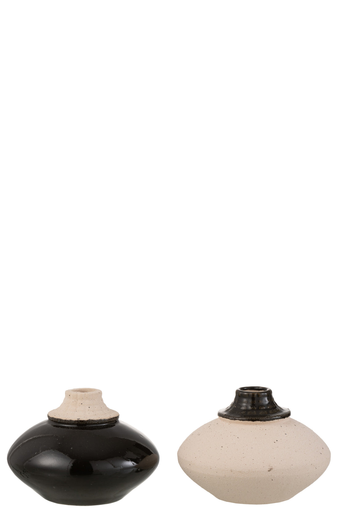 Vaas Klein Rond Keramiek Zwart/Beige Assortiment Van 2