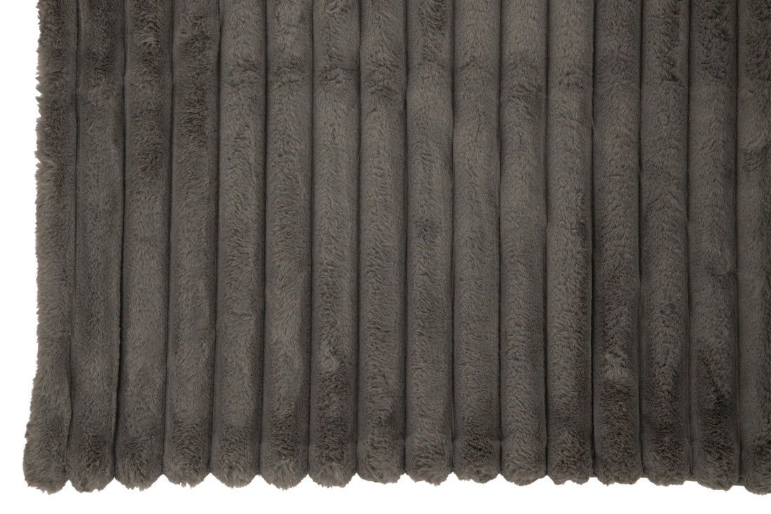 J-Line Plaid corduroy - polyester - donkergrijs - 180 x 130 cm