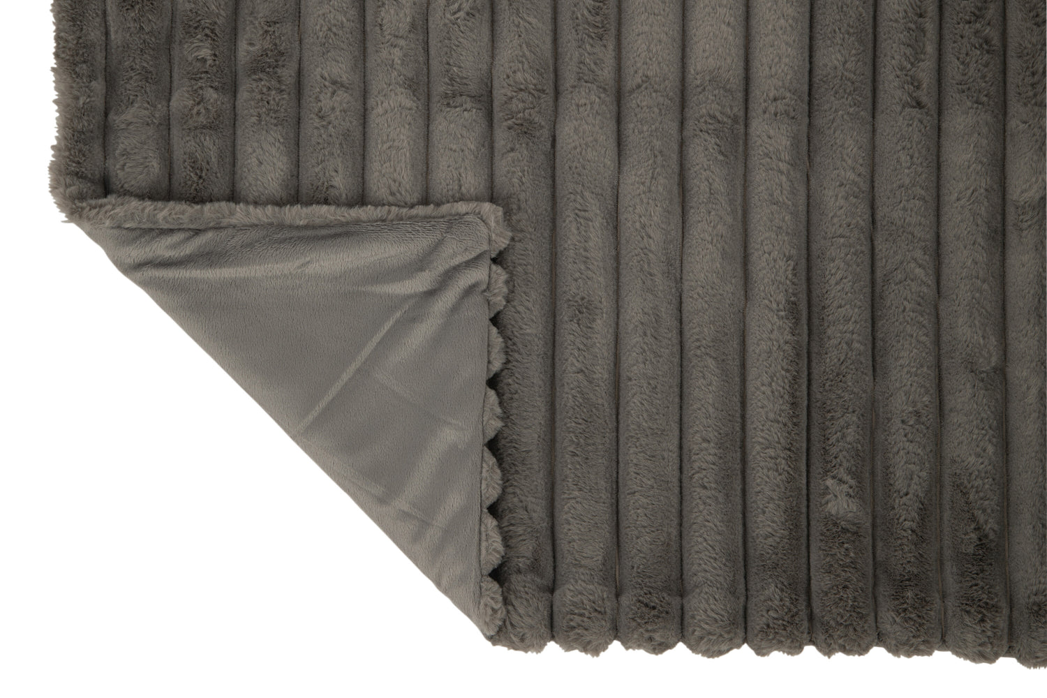 J-Line Plaid corduroy - polyester - donkergrijs - 180 x 130 cm