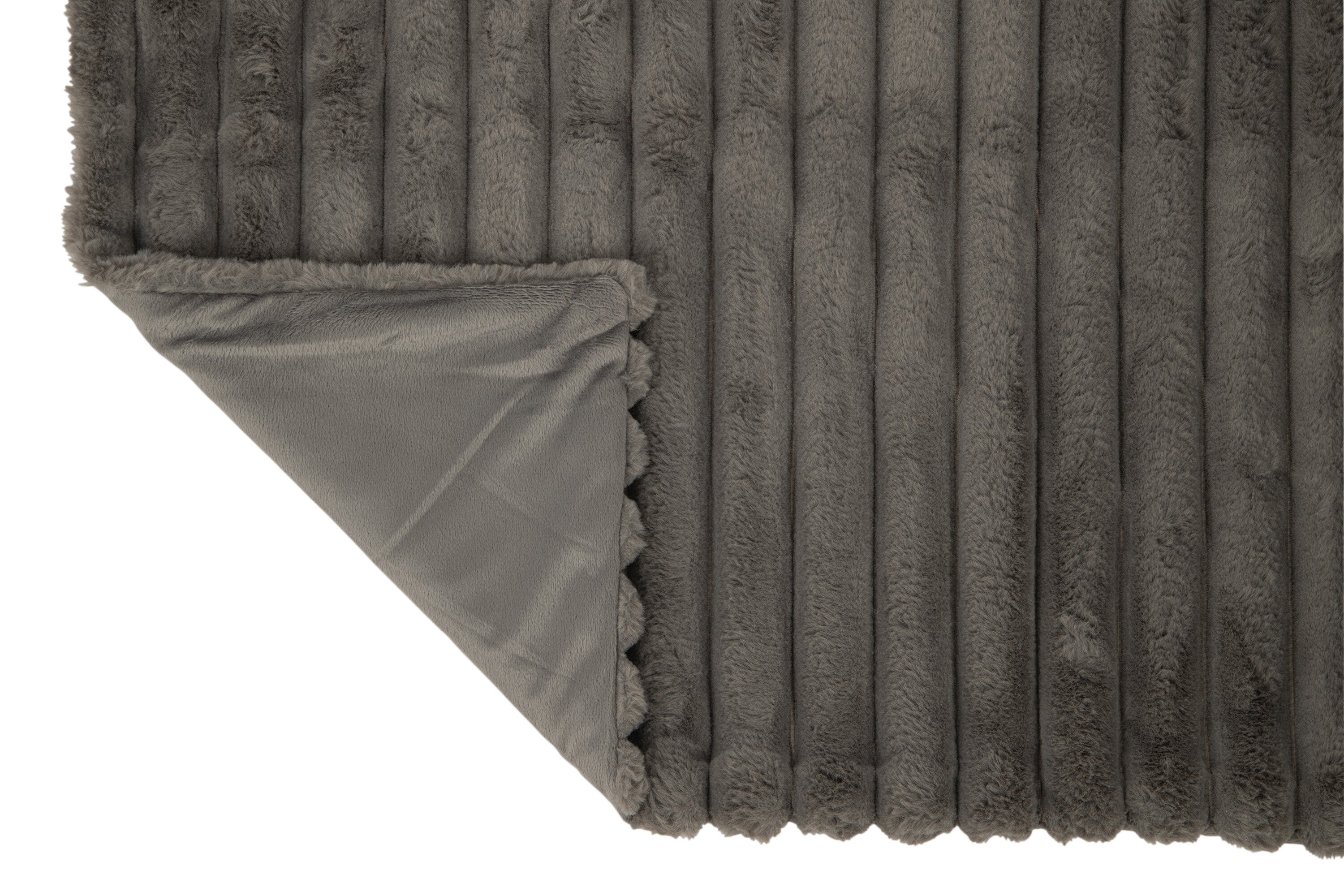 J-Line Plaid corduroy - polyester - donkergrijs - 180 x 130 cm