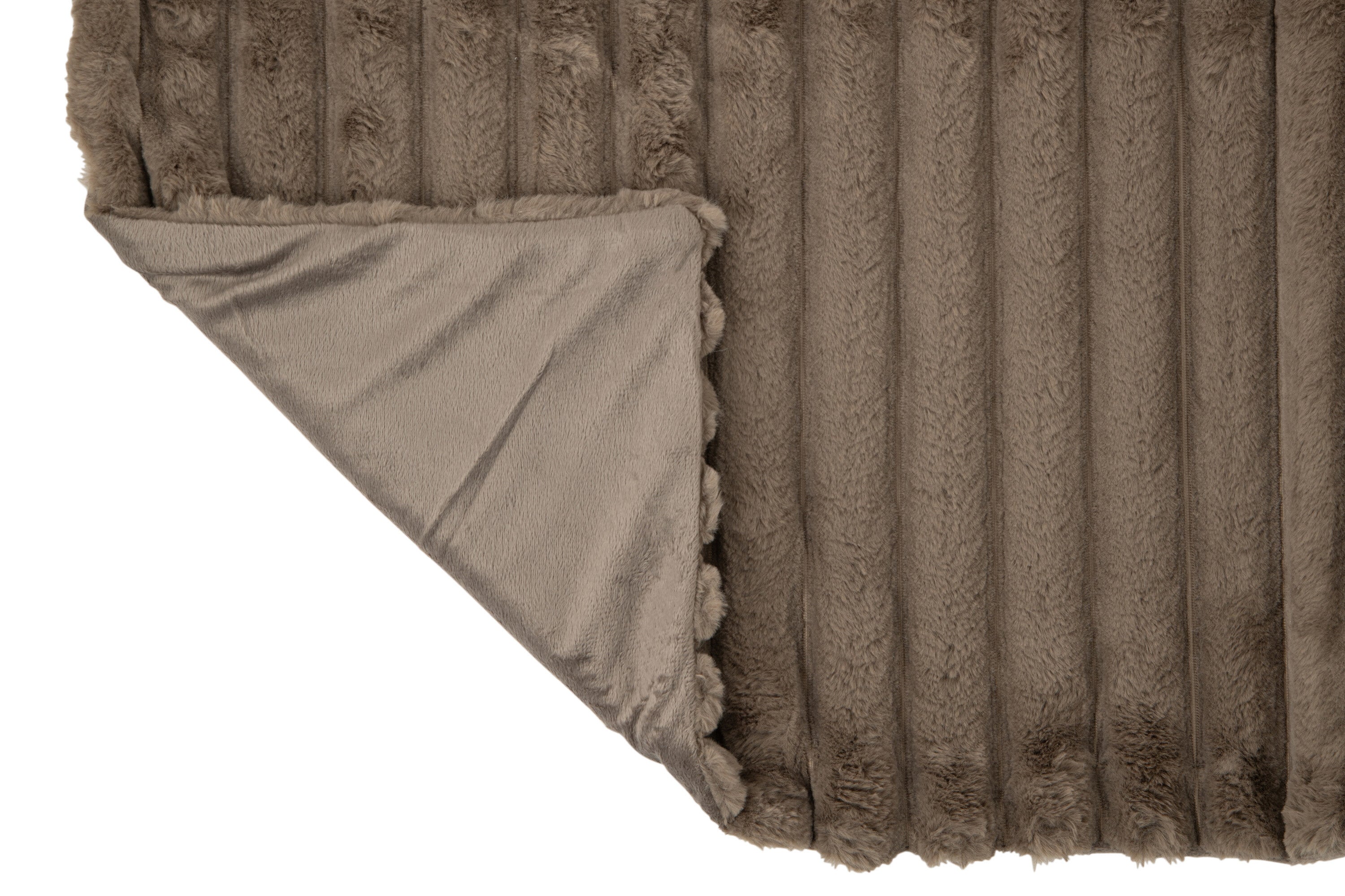 J-Line Plaid corduroy - polyester - taupe - 180 x 130 cm