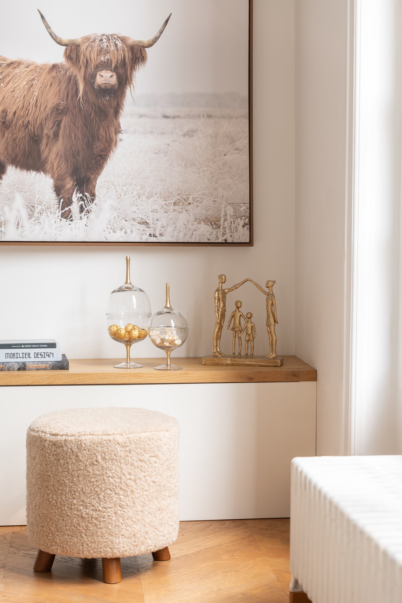 J-Line Poef Schaap Poot Polyester Beige
