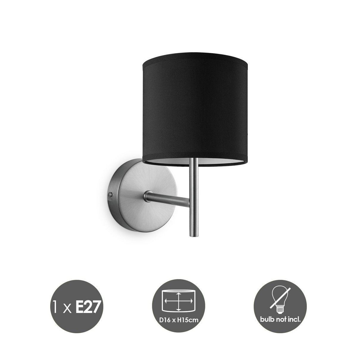 Wandlamp - Mati inclusief Lampenkap E27 zwart 16x15cm