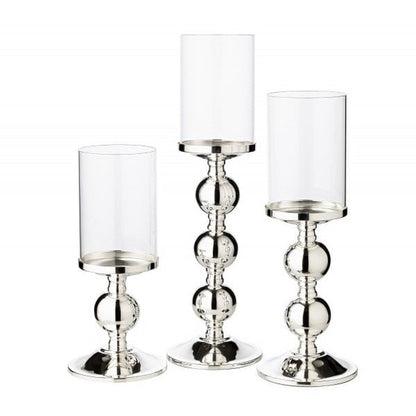 EDZARD kandelaar Bamboe, elegant verzilverd, aanslagbestendig, met glas, hoogte 28,5 cm