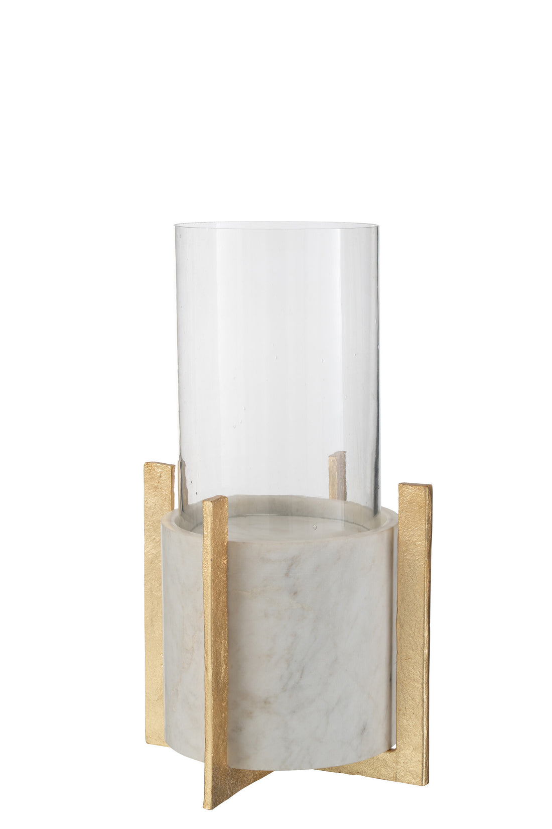 Windlicht Glas Voet Marmer/Metaal Grijs/Champagne Large