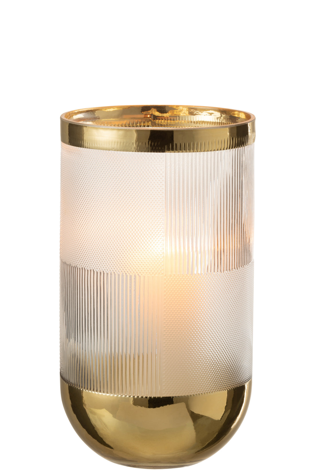 J-Line Vaas Cylinder Motief Glas Transparant/Goud Large - 26.00 cm hoog