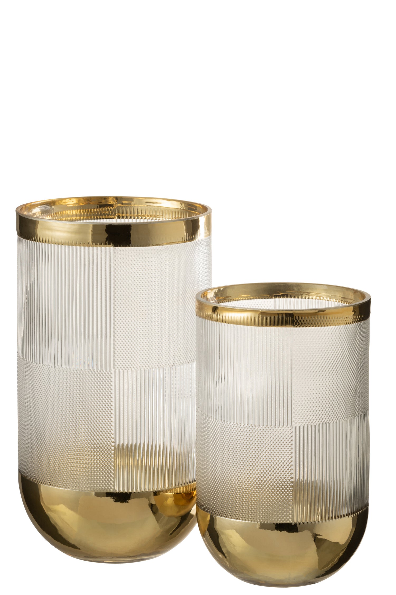 J-Line Vaas Cylinder Motief Glas Transparant/Goud Large - 26.00 cm hoog