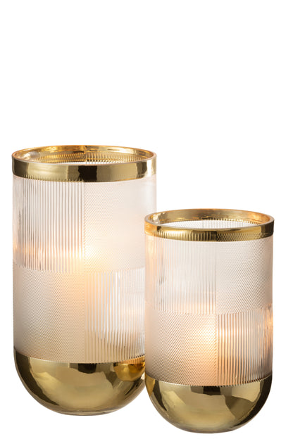 J-Line Vaas Cylinder Motief Glas Transparant/Goud Large - 26.00 cm hoog