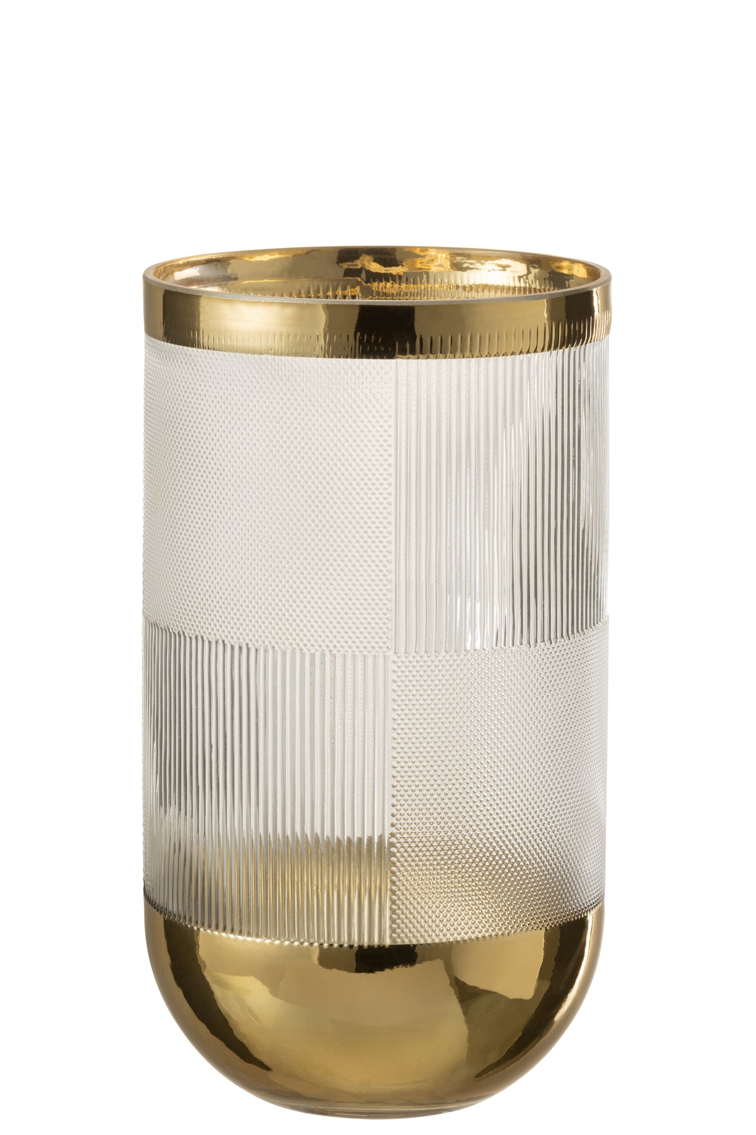 J-Line Vaas Cylinder Motief Glas Transparant/Goud Large - 26.00 cm hoog